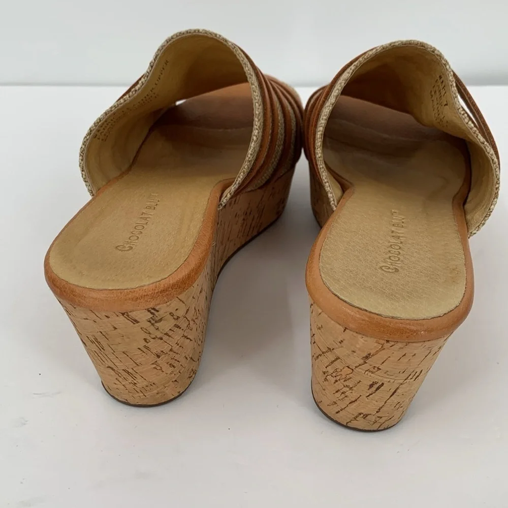 Chocolat Blu Wapi slide wedge platform sandals cork tan shoe clog brown strap 7